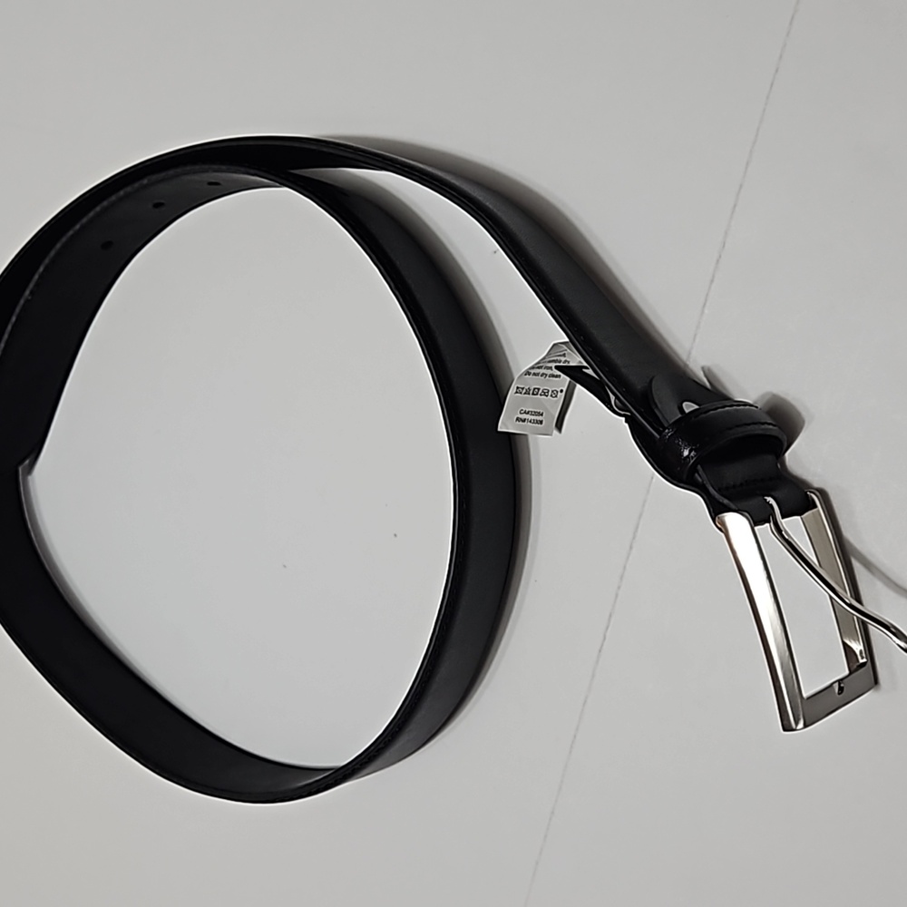 Sleek Black Leather Belt with Silver Buckle